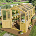 6x8 FT Wood Greenhouses for Outdoors Heavy Duty Outdoor Greenhouse Kit with Adjustable Roof Vent and Reinforced Panels Walk in Polycarbonate Greenhouse for Outside Backyard Garden Yard Natural