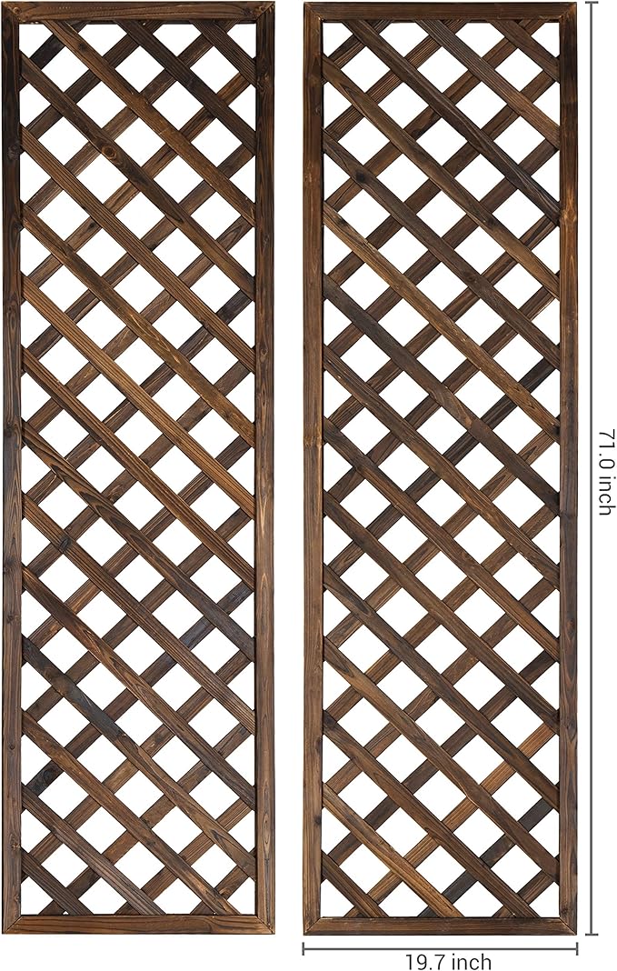 MyGift Wood Trellis Wall Hanging Large Garden Trellis for Climbing Plants Outdoor Brown Lattice Panels for Outside Set of 2