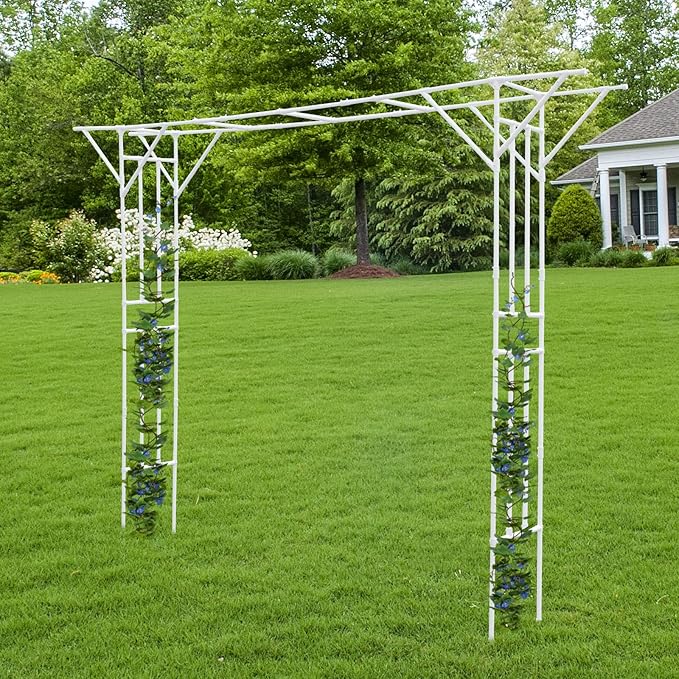 White Garden Trellis for Climbing Plants 11.8x1.3x8.9ft Flat Top Plant Support Structure Vertical Gardening Outdoors Decor