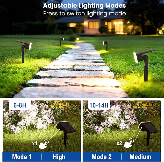 Solar Spot Lights Outdoor Waterproof IP656 PackCool Light 2 Lighting Modes Selectable Solar Powered Yard Garden Solar Spot Lights for Garden Outside Landscape Auto On/Off