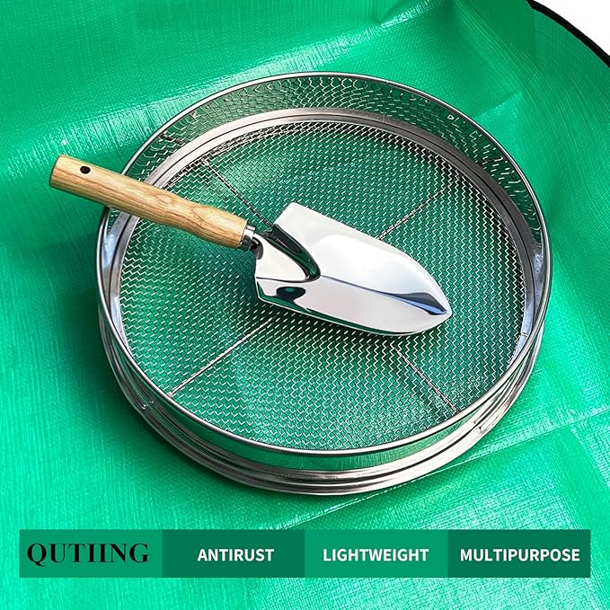 Soil Sifter for Gardening 12 Inch Stainless Steel Soil Sifter with 4 Replaceable Fine Screens and Shovel Sieve for Sand Rocks Dirt Compost