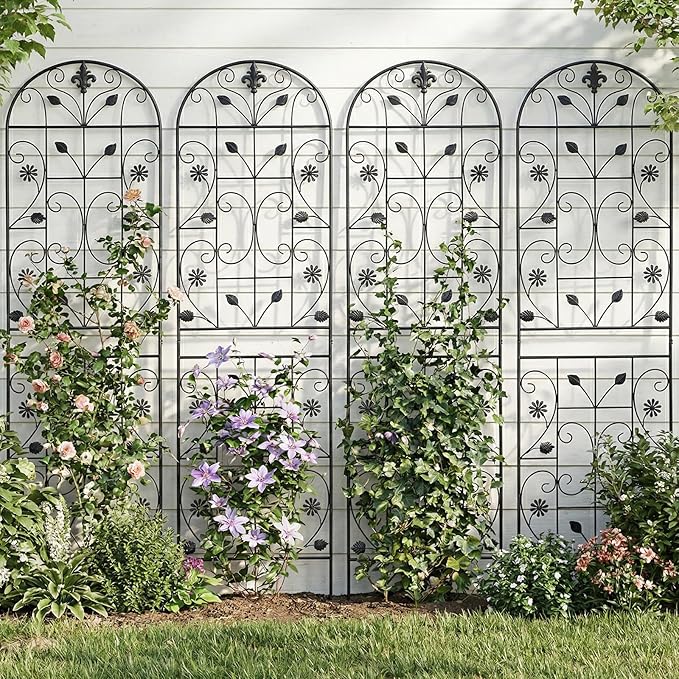 Trellis for Climbing Plants Outdoor （4 Pack 70.8x19.6-inch） Generic Metal Garden Trellis Rustproof Easy Assembly（Black）