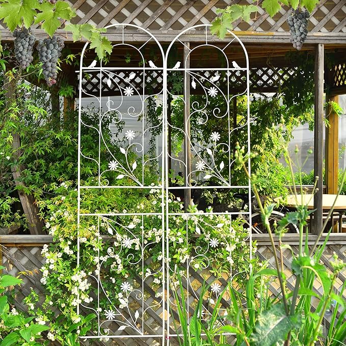 Sungmor Metal Trellises for Climbing Plants Overall 20 Inch Width &amp 82.5 Inch Tall 2PC White Pack Decorative Retro Style Trellis Fence Panels Garden Plant Support Flower Rose Climbing Rack
