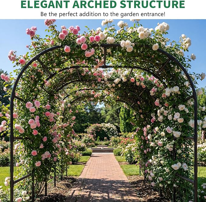 SUNYRISY Garden Arch Trellis for Climbing Plants Outdoor 88 x 88 x 88 Metal Core Tall Archway Tunnel Plant Support for Cucumber Tomato Vine Flowers Vegetables Climbing Plants