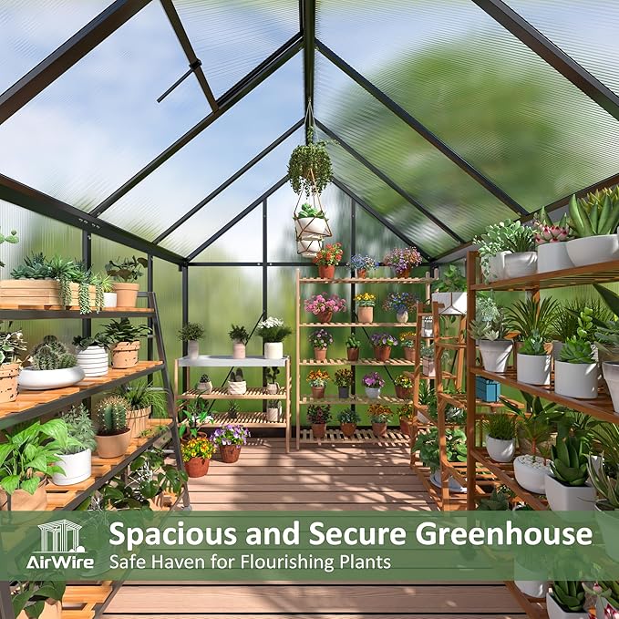 6×7.5 FT Outdoor Polycarbonate Greenhouse Quick Setup Heavy Duty Greenhouse for Outside with Roof Vent Large Walk in Green Houses with Lock for Garden Backyard Black