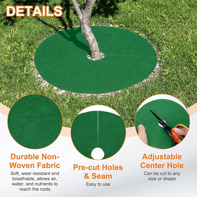 HARFINGTON 8pcs Tree Mulch Ring 28.3 Inch Non-Woven Round Tree Protector Weed Barrier Mat Plant Cover Rings for Weed Grass Control Root Protection Green
