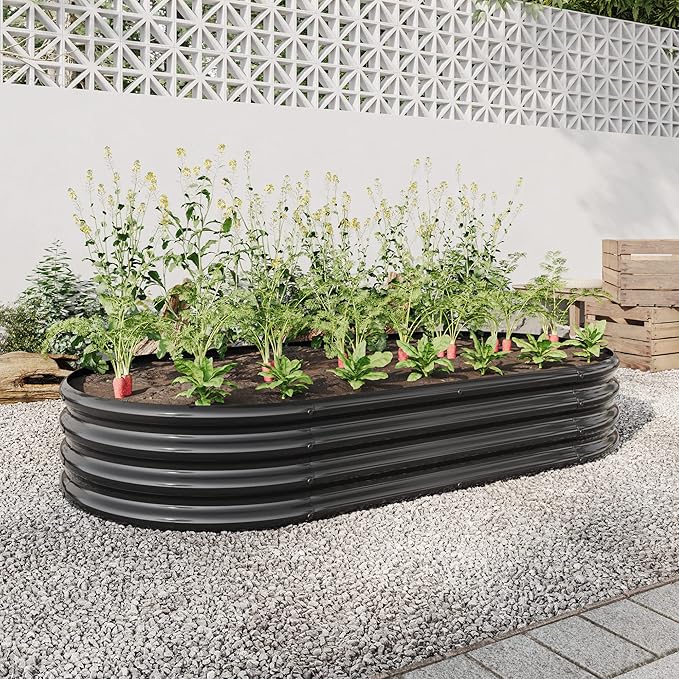 Raised Garden Bed Outdoor Oval Large Metal Raised Planter Bed for for Plants Vegetables and Flowers Black