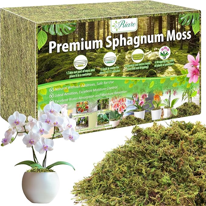 Riare 4.4LBS Premium Sphagnum Moss for Plants- 80QT Natural Dried Plant Moss for Potted Plants Orchid Moss for Repotting Soft Green Decorative Moss for Succulents Reptiles &amp DIY Crafts