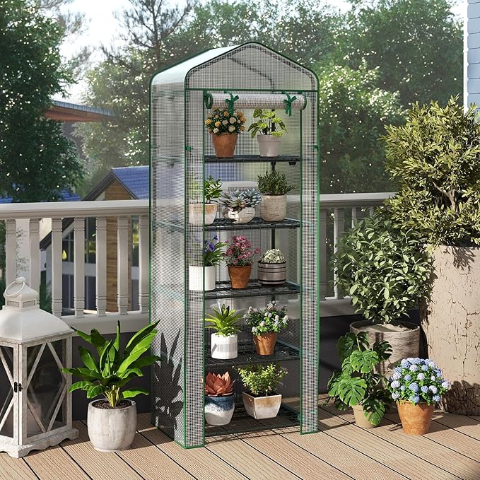S AFSTAR Portable Greenhouse with Shelves 27 x 19 x 75 Green House with 5 Tiers Mesh Shelves &amp Roll-Up Door Small Greenhouse Mini Growing House Greenhouses for Outdoors Garden Patio Backyard