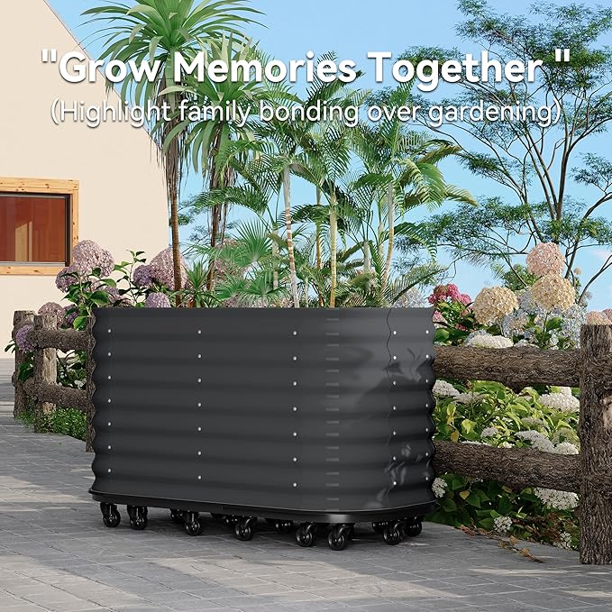 59x24x28 in Galvanized Raised Garden Bed with Wheels &amp Water Reservoir – Durable Outdoor Planter Box Elevated Raised Beds for Gardening Portable Garden Box for Indoor/Outdoor Plants Gray