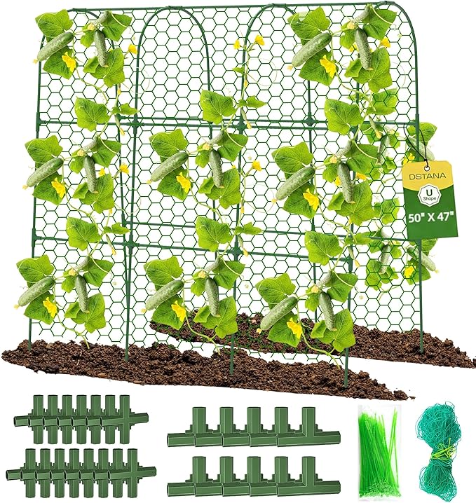 Cucumber Trellis 50 X 47 U-Shape Garden Trellis for Climbing Plants Outdoor Arch Trellis Cucumber for Raised Bed Foldable Plant Support for Vine/Vegetable/Tomato/Zucchini/Pea