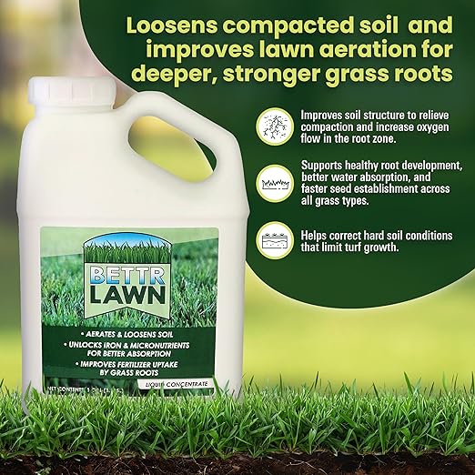 Bettr Lawn Liquid Lawn Aerator – Soil Activator &amp Clay Conditioner with Humic and Fulvic Acids – Grass Root Booster &amp Nutrient Enhancer Improves Lawn Health &amp Penetrates Compacted Soil –