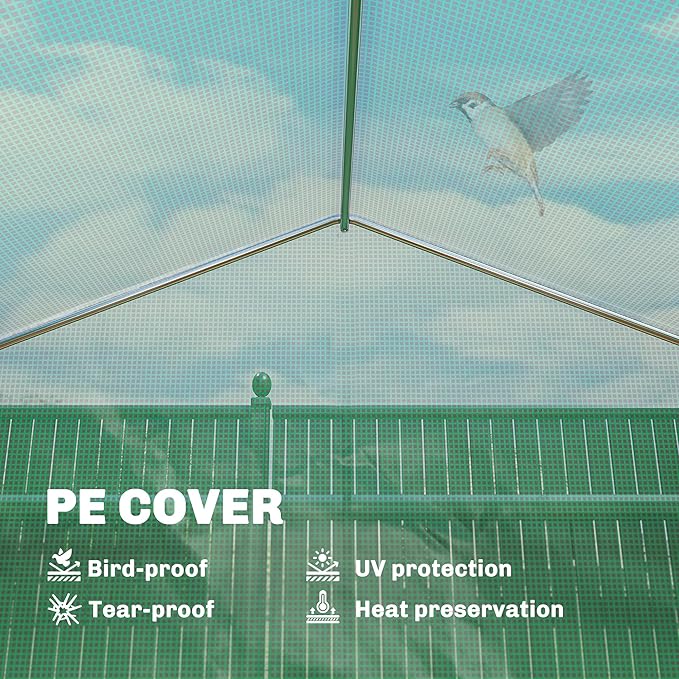 Outsunny 10'x11'x6' Walk-in Tunnel Greenhouse with Shelves Mesh Door and Windows Plant Hot House with PE Cover Outdoor Green House for Patio Lawn Garden Green