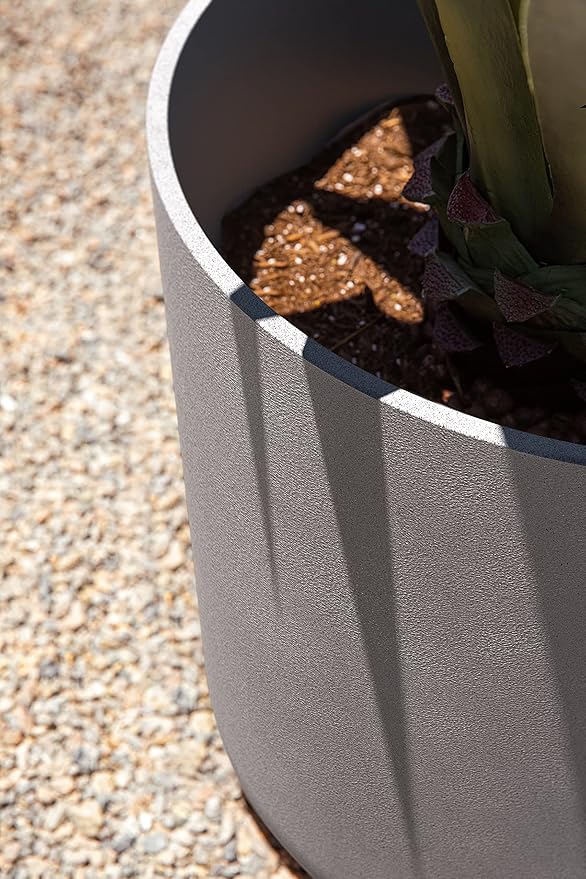 Veradek Mason Series Lima Planter - Round Planter for Indoor or Outdoor Porch/Garden | Made from Plastic-Stone Composite with Drainage Holes | Modern Décor for Succulents Flowers Small Plants