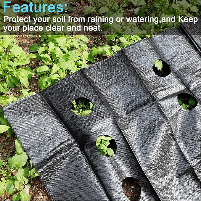 MOTUZP Garden Weed Barrier Landscape Fabric with R Block Gardening Mat Soil Erosion Control and UV Stabilized(#2) Planting Holes3.3 Ft X 19.7 Ft Heavy-Duty Weed