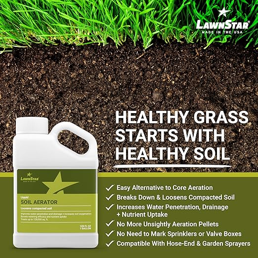 Liquid Lawn Aerator (1 Gallon) - Loosens &amp Conditions Compacted Soil - Alternative to Core and Mechanical Aeration - Improves Water Penetration Drainage &amp Soil Oxygenation - American Made