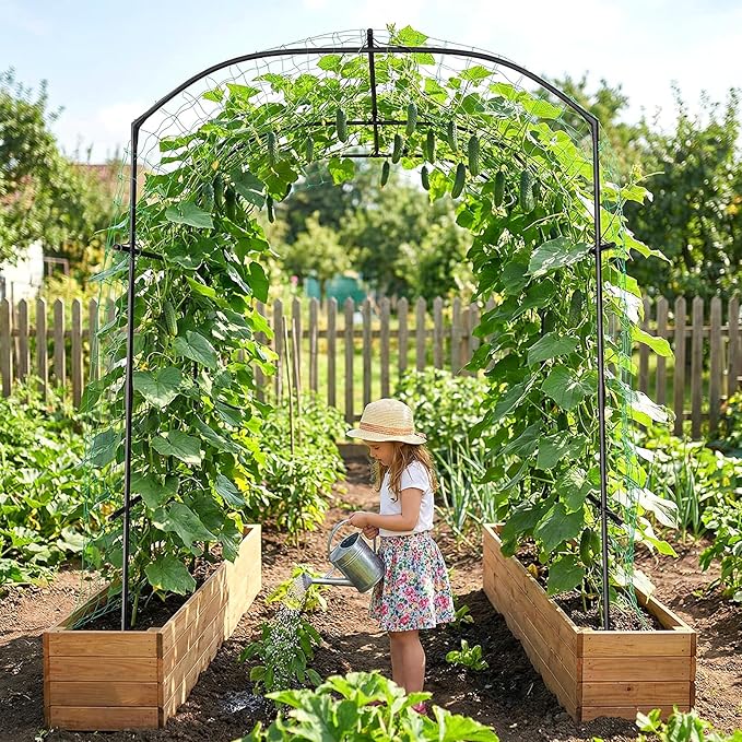 DoCred Tall Garden Arch Trellis for Climbing Plants 87in Tall Metal Plant Support Trellis Archway for Climbing Vine Vegetable/Fruit/Flower Outdoor Yard Lawn Garden Arch Tunnel Trellis