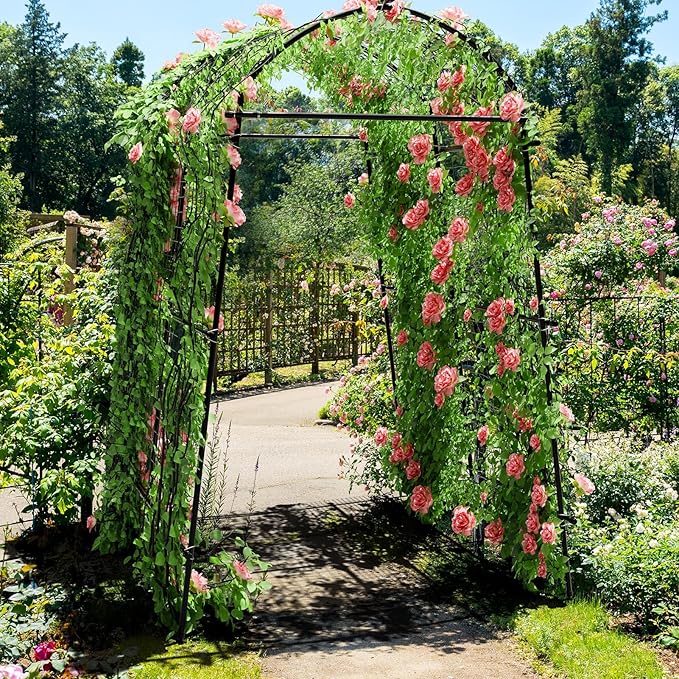 AGTEK 87in Garden Arch Trellis for Climbing Plants Garden Arches Support Structure Tall Metal Garden Tunnel Trellises Archway for Climbing Vine Vegetable Fruit Flower Squash Arbors
