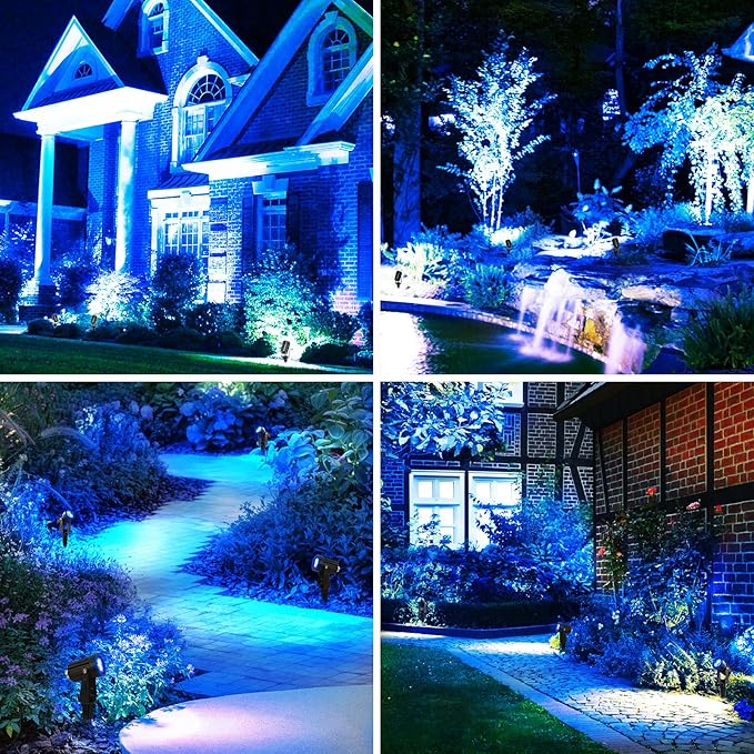 3 Pack Solar Spot Lights Outdoor Solar Landscape Spotlights IP65 Waterproof 9.8ft CableAuto On/Off Outdoor Wall Lights for Garden Yard Driveway Porch Walkway Pool (6000K White+Blue)