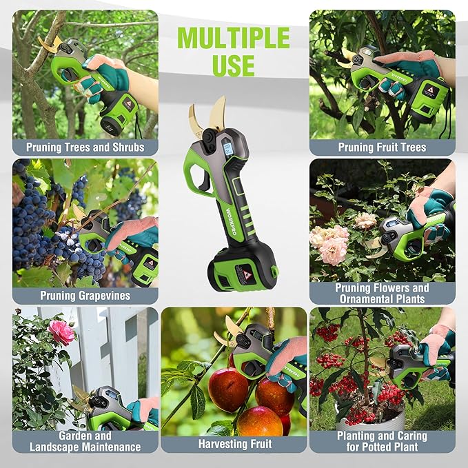 WORKPRO 12V Electric Pruning Shears Battery Powered Pruning Shears Cordless Tree Pruner 1.2 Inch Cutting Diameter Branch Cutter Gardening Scissors with 2 Pack Rechargeable Battery and Fast Charger