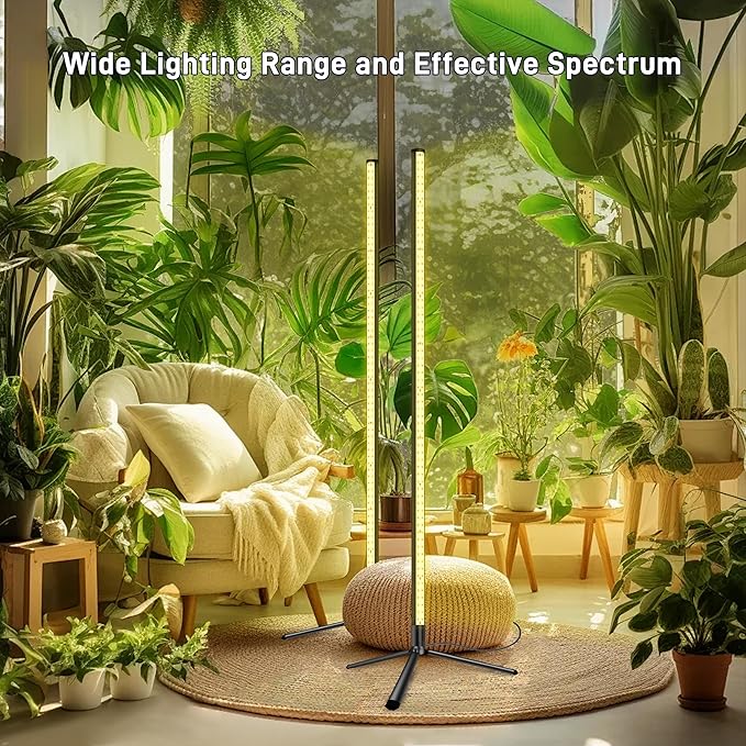 2PCS T8 Standing Grow Light 42W Full Spectrum LED Grow Light for Indoor Plants Plant Lamp with 243 LEDs Wide Illumination Area 4FT Height with On/Off Switch and Tripod Floor Stand