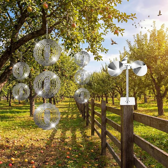 14 Pcs Bird Scare Reflective Device Set Bird Spinning Deterrents for Pigeon Woodpeckers Hanging Discs Owl Wind Spinner Scare Reflectors Owl Repels Device for Outdoor Outside Garden Roof