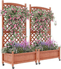 29.5x13x61.5 Inch Raised Garden Bed with Trellis &amp Wheels Standing Vertical Horticulture Planter Box for Climbing Plants Vegetables Planters with Drainage Holes 2 PC