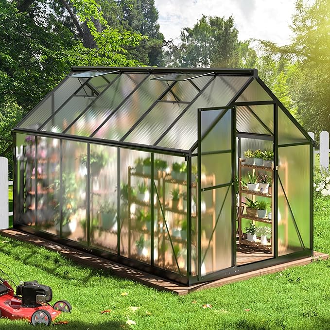 WKM 6x10.9 FT Greenhouse for Outdoors Quick-fit Structure Greenhouse with Window for Ventilation Aluminum Green House for Garden Backyard Black
