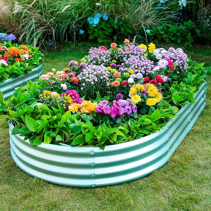 AHEONLAR 2pack 6×3×1ft Raised Garden BedOutdoor Galvanized Planter Boxes Oval Large Metal Raised Garden Beds for Vegetables