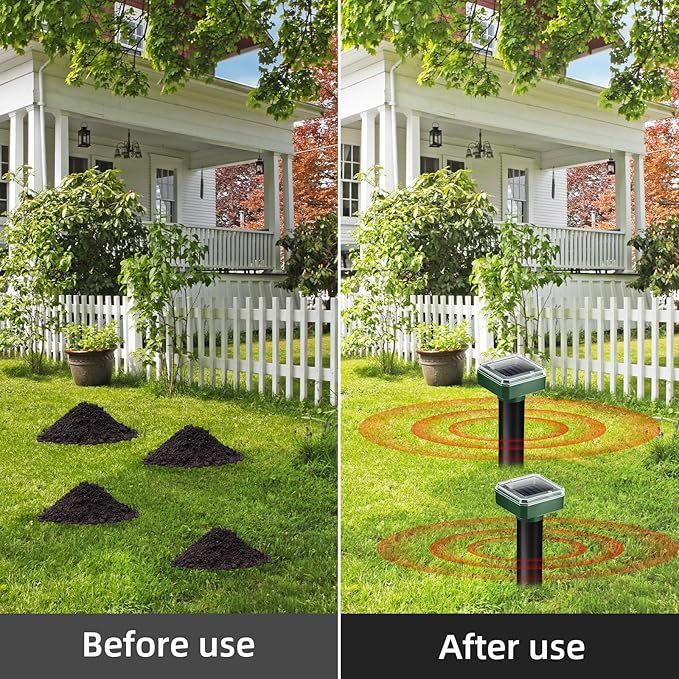 8 Pack Mole Repellent Solar Powered Gopher Repellent Ultrasonic Mole Stakes Deterrent for Yard Solar Rodent Repeller Outdoor for Vole Groundhog Chipmunk Snake Lawns Gardens Farms Burrowing Animals