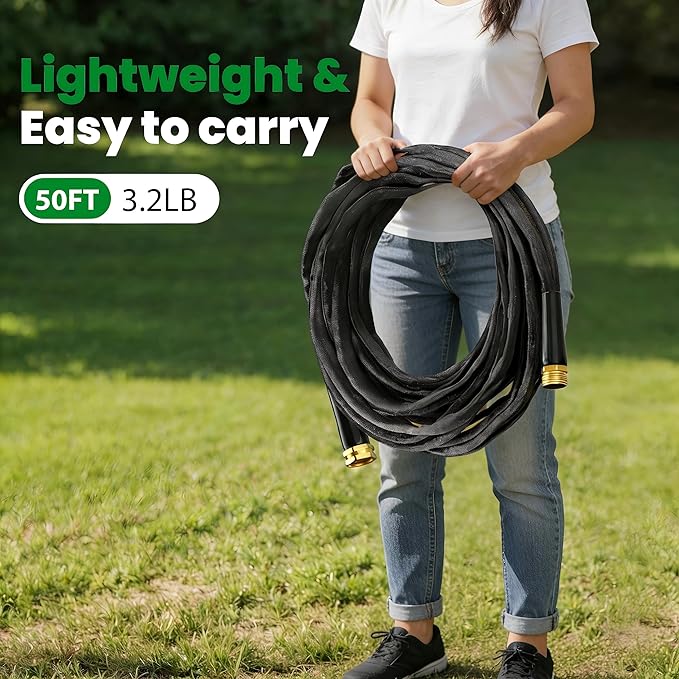 Garden Hose 50FT Non-Expanding Water Hose Ultra Lightweight Kink-Free Burst-Resistant Lead-Free Durable &amp Flexible High-Pressure Hose for Yard Lawn Outdoor Car Washing