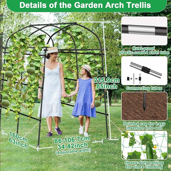 Garden Arch Trellis for Climbing Plants Outdoor 7ft Extra Tall Metal Walkway Trellis Cucumber Arch Trellis Archway Arbor Tunnel Large Trellis for Climbing Vines Vegetable Grape Garden Raise Bed