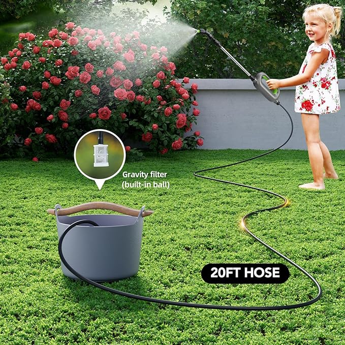 Battery Powered Sprayer Wand Garden Electric Sprayer 24.5 Telescopic Wand with 20 FT Hose 7.2V Voltage 3 Adjustable Nozzles Portable USB-C Rechargeable Water Spray for Lawn and Outdoor