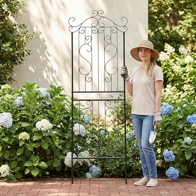 1 Pack Trellis for Climbing Plants 82.7 H x 26.7 W Tall Garden Trellis Wrought Iron Heavy Scroll Metal Decoration Lawn Patio for Rose Clematis Ivy Weather Resistant