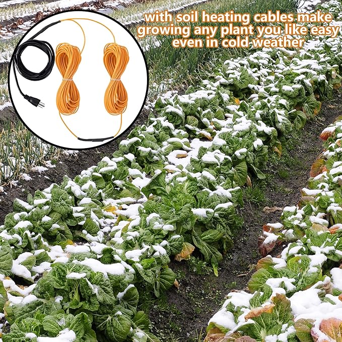 Adnee 118Ft Thermostatic Soil Heating CableRubber Heating Warming Cable with Thermostat and Ground StakesPlant Soil Heater Cable for Cold FrameGradenGreenhouse Seed Grow