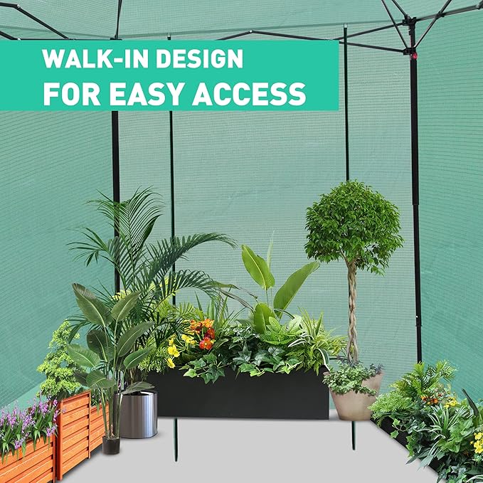 PexFix 6'x 5' Portable Walk-in Greenhouse Easy Setup Indoor/Outdoor 2 Roll-Up Mesh Windows Roll-Up Zipper Door Green