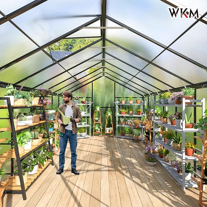 WKM 8x16 FT Greenhouse for Outdoors Polycarbonate Greenhouse with Roof Vent and Quick Setup Structure Aluminum Frame Black