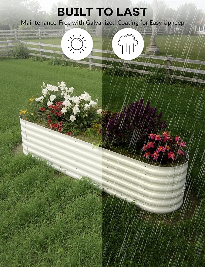 2Pcs 8x2x1.5ft Raised Garden BedGalvanized Raised Planter Boxes Outdoor with Easy Assembly Large Garden Bed for Vegetables Fruits FlowerRaised Garden BedBeige