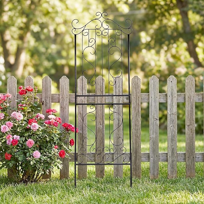 1 Pack 59 H x 22 W Garden Trellis for Climbing Plants Outdoor Plant Climbing Rose Trellis Iron Trellis Ivy Cucumbers Decorative Metal Black