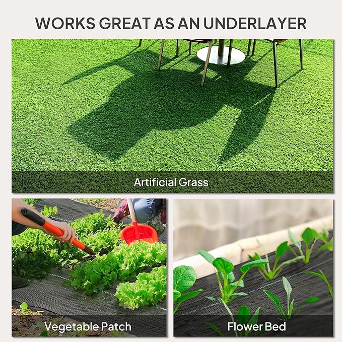 47.9inWx3600inD 140gsm Clean-Install Woven Weed Barrier – Black Pre-Marked Rows No-Slip Texture Edge-Stable Quick-Lay Design