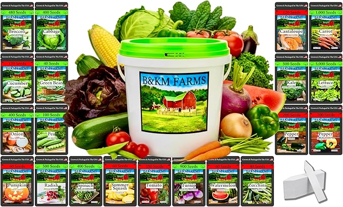 Beginner Survival Seed Vault: 10000+ Heirloom &amp Non-GMO Seeds (20 Easy to Grow Varieties) by B&ampKM Farms