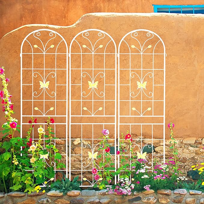 4 Pack Metal Garden Trellis 86.7 x 19.7 Rustproof Trellis for Climbing Plants Outdoor Flower Support Cream White