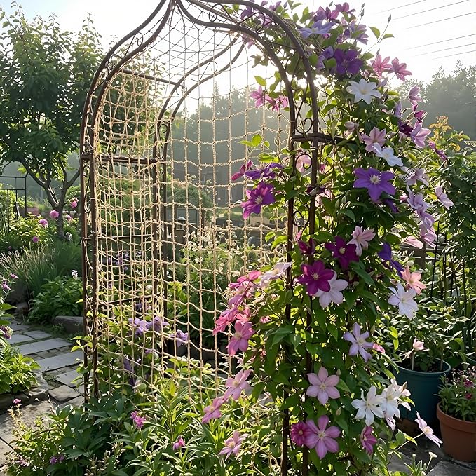 Jute Netting for Climbing Plants Trellis Netting for Garden Heavy Duty Plant Support Netting for Cucumber Vine Fruits &amp Vegetables Tomato Plants Trellis Net (6.6 x 32.8 Ft 5.9 Inch Squares)