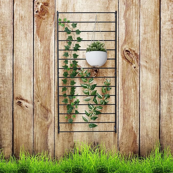 MyGift 4 Ft Tall Trellis Black Metal Wall Mounted Garden Trellis for Climbing Plants Outdoor/Indoor Large Wall Support Frame for Hanging Planters