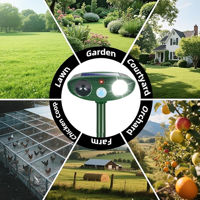 2026 Upgraded Cat Repellent Outdoor Ultrasonic with Strobe Light Deer Squirrel Skunk Repellent for YardMotion Activated Animal Deterrent Devices- Keep Dogs Raccoons Rabbits Away from Garden Farm