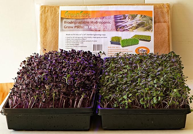 GreenEase 10x20 Jute Microgreens Hydroponic Grow Pads - 10 Pack Fits 10x20 Standard Nursery Tray. Grow Nutritious Organic Microgreens Wheat Grass Plant and Seed Germination. Organic Use Certified.