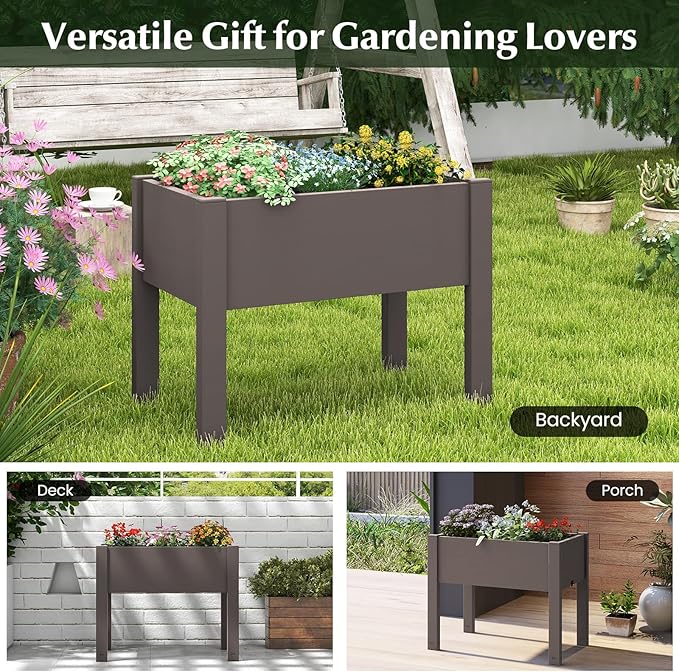 Giantex Raised Garden Bed with Legs Self-Watering Planter Box with Water Level Indicator Drainage Hole &amp Detachable Space Dividers Outdoor Plant Container for Flower Vegetable Fruit Herb (Br