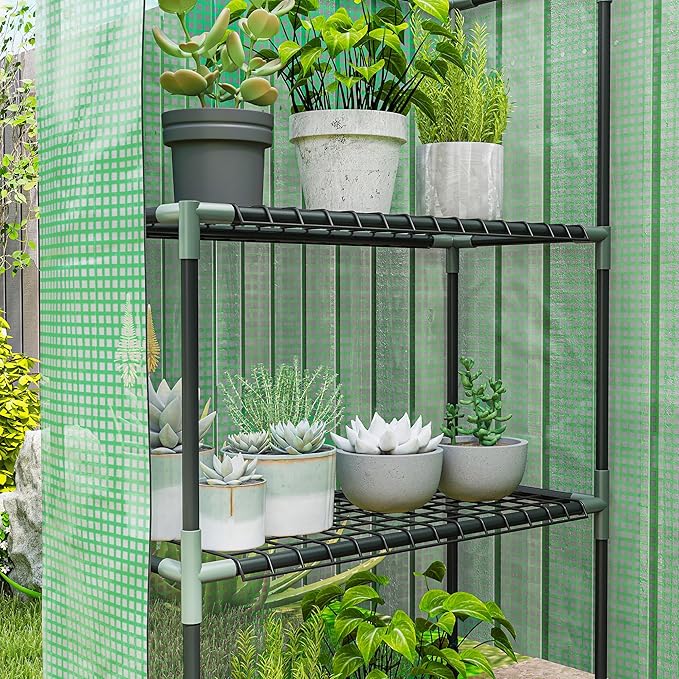 Outsunny 56 x 29 x 76 Portable Walk-In Garden Greenhouse with Built In 3-Tier Shelves