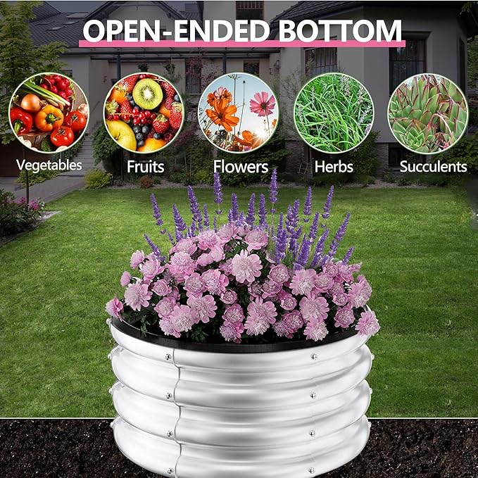 Galvanized Raised Garden Beds 2x2x1Ft Round Metal Planter Box for Outdoor Gardening Open Bottom Rust-Resistant Easy Setup
