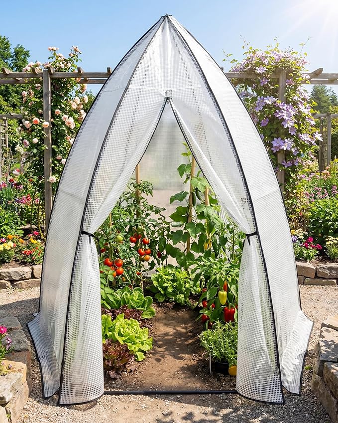 Greenhouse for Outsides 54”x 54”x 71” Heavy Duty Green House Tent with Durable PE Cover Garden Plant Protector with Zippered Door Mesh Window for Vegetables Flowers Fruits Herbs White